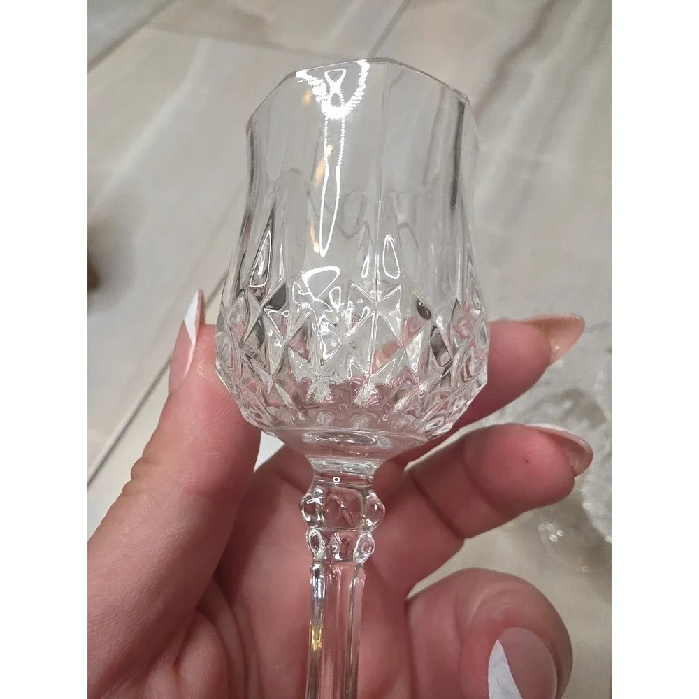 Set of 6 Crystal Cordial Glasses Diamond Cut‎ Stemmed Liqueur Aperitif 4.5 inch